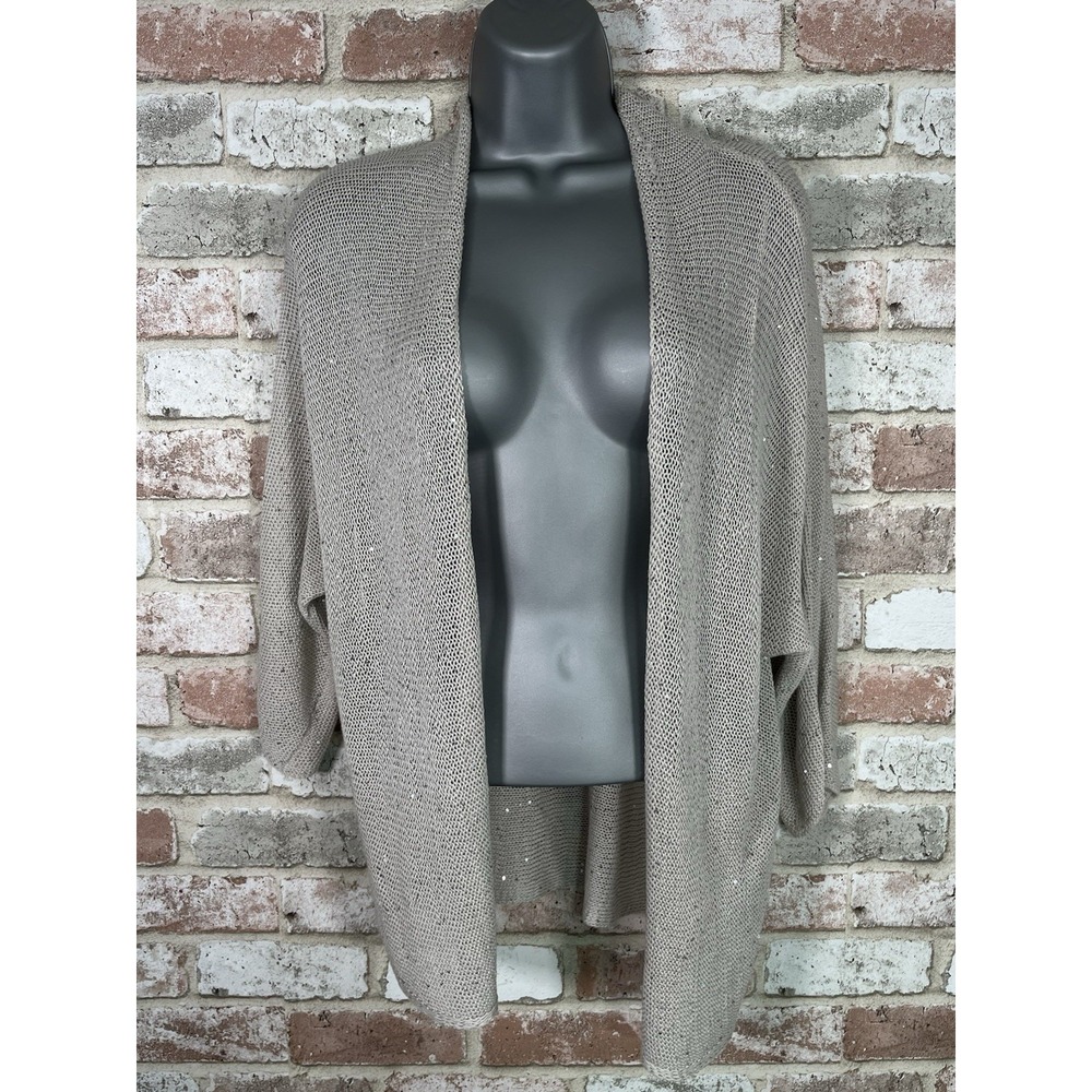 Eileen Fisher Taupe Open-Front Knit Cardigan L